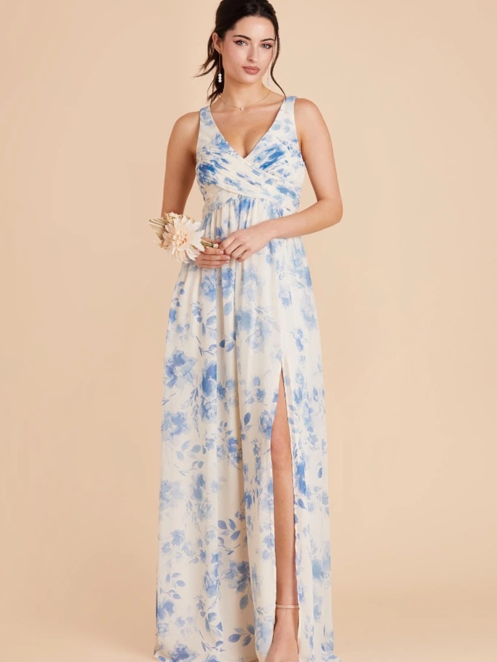 Birdy Grey Ivory Maxi Dress with Light Blue Floral Print